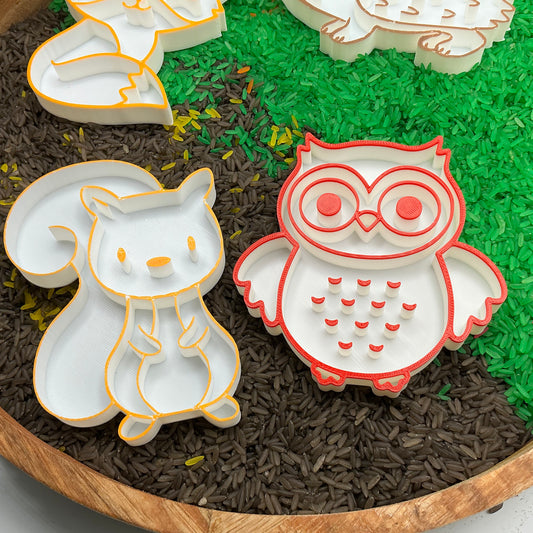 3D-printed autumn animals sensory filling tray - fox, hedgehog, squirrel and owl - view 2 of 9