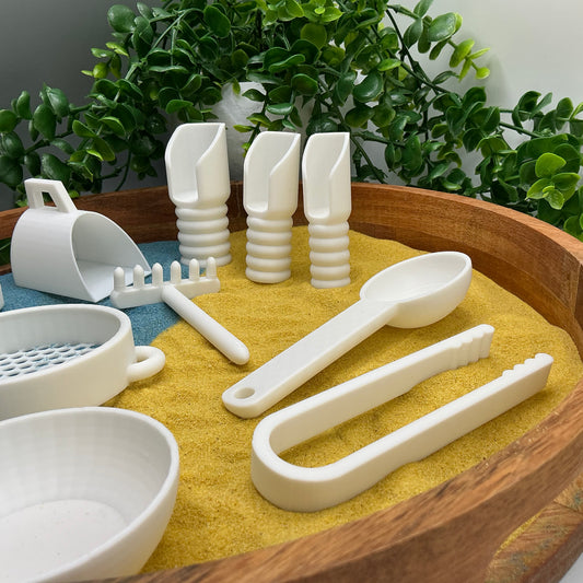 3D-printed sensory play tools, 9-piece set with scoops, sieve, rake and tweezers - view 2 of 10
