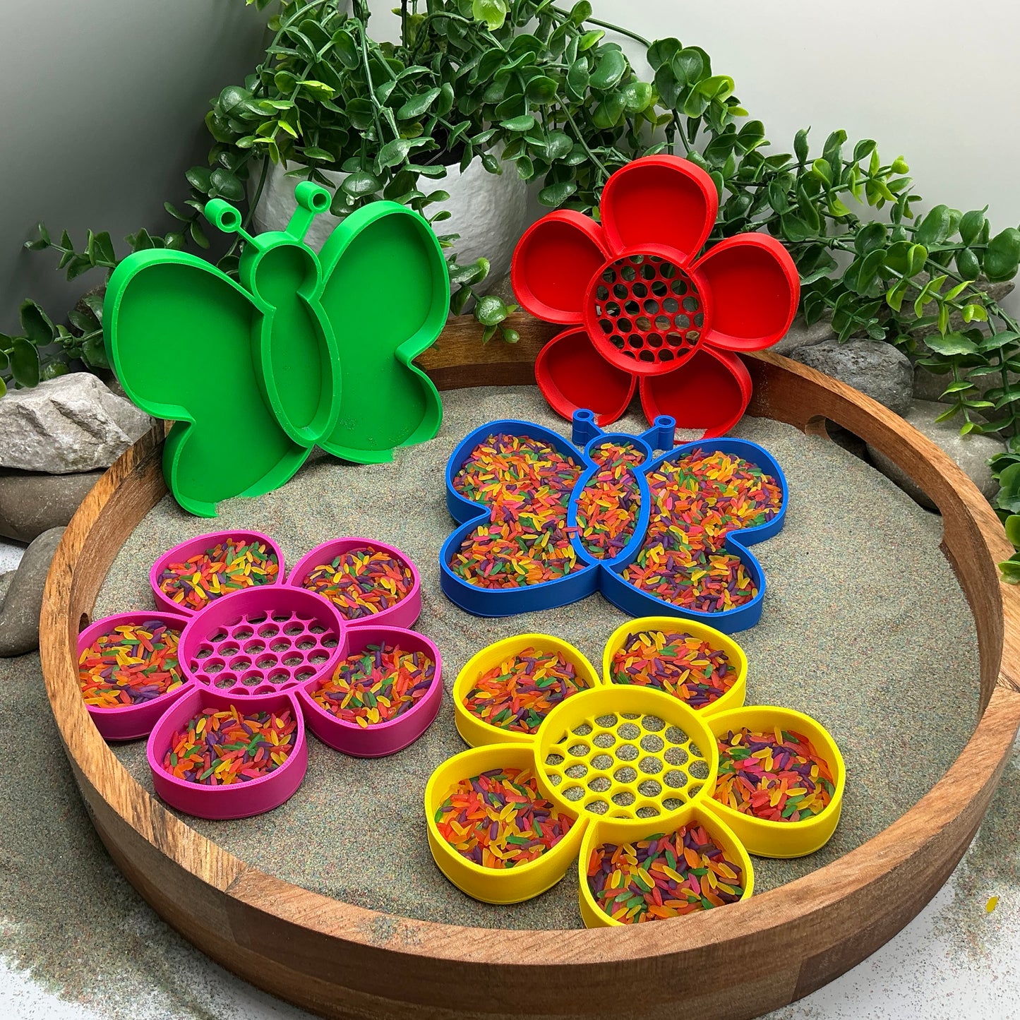 3D-printed butterfly and flower sieve sensory set, 5-piece for sand rice and water play - view 8 of 8