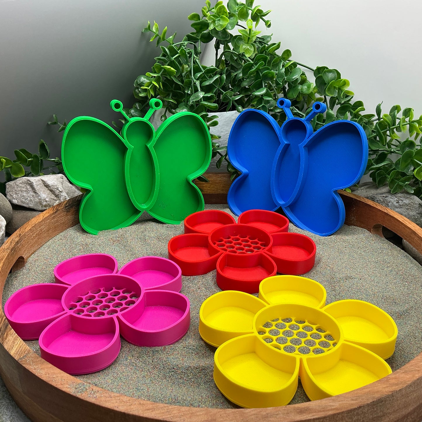 3D-printed butterfly and flower sieve sensory set, 5-piece for sand rice and water play - view 4 of 8