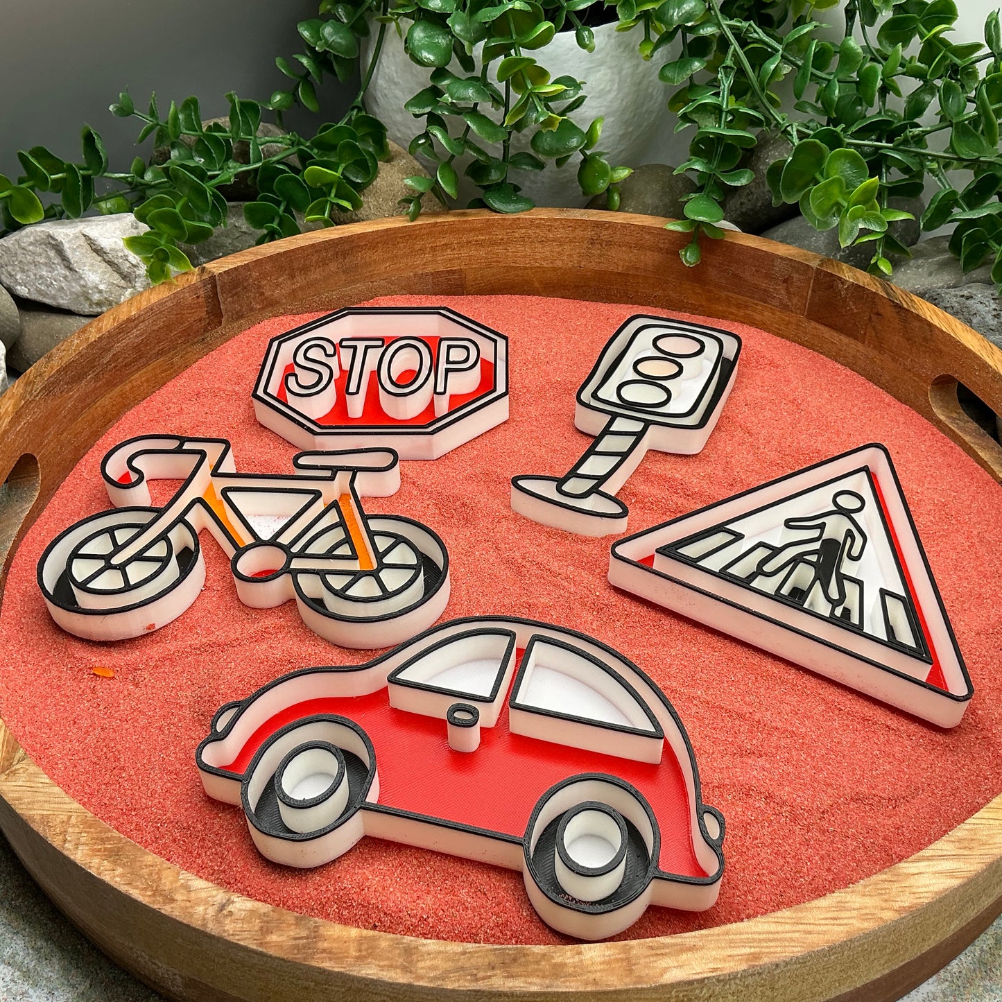 3D-printed play traffic sensory filling tray, 5-piece set with stop sign, car, bike, pedestrian crossing and traffic light - view 7 of 12