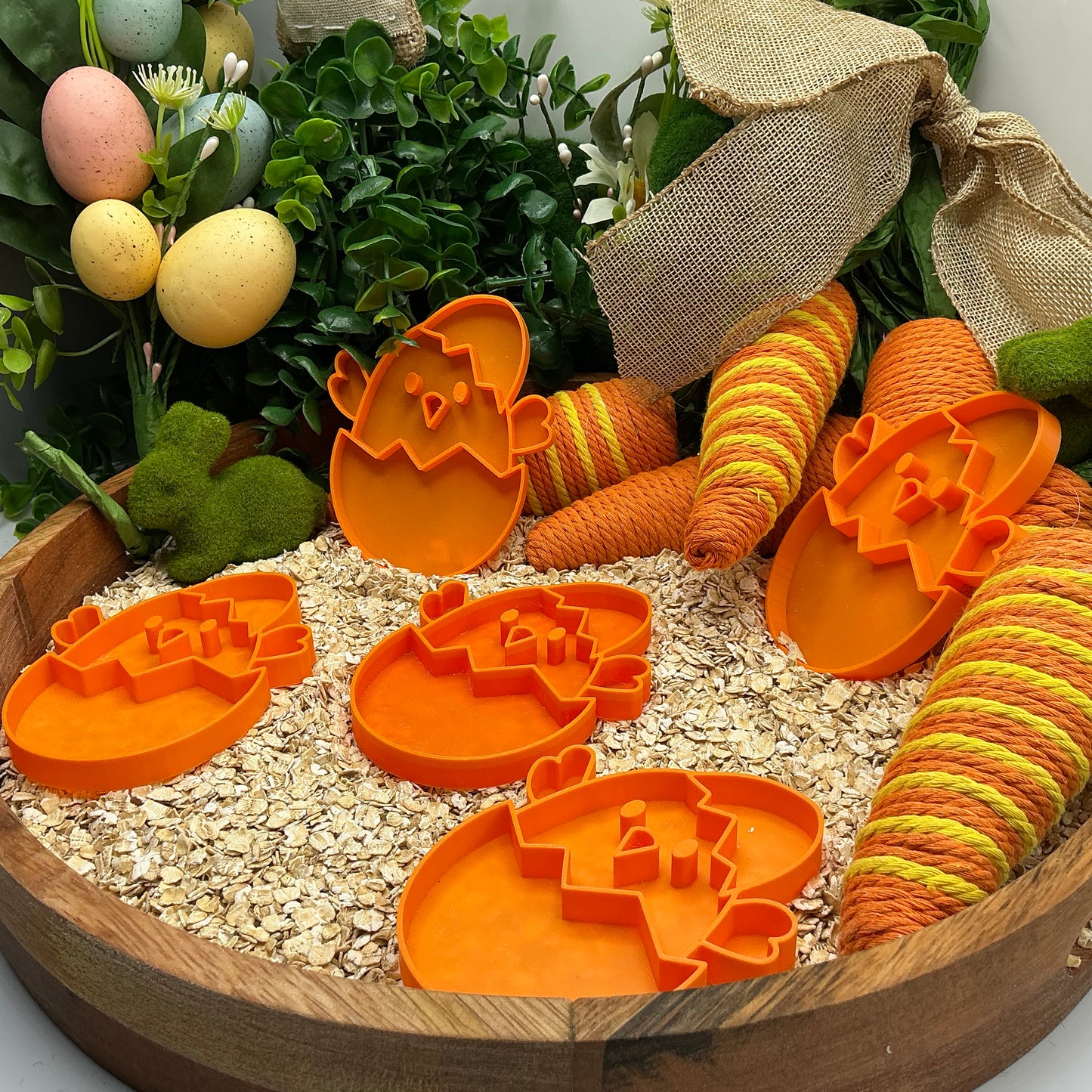 Easter Chick in a Egg 5 Piece Filling Tray Set Sensory Filling Trays Oats, Sand, - Alternative View