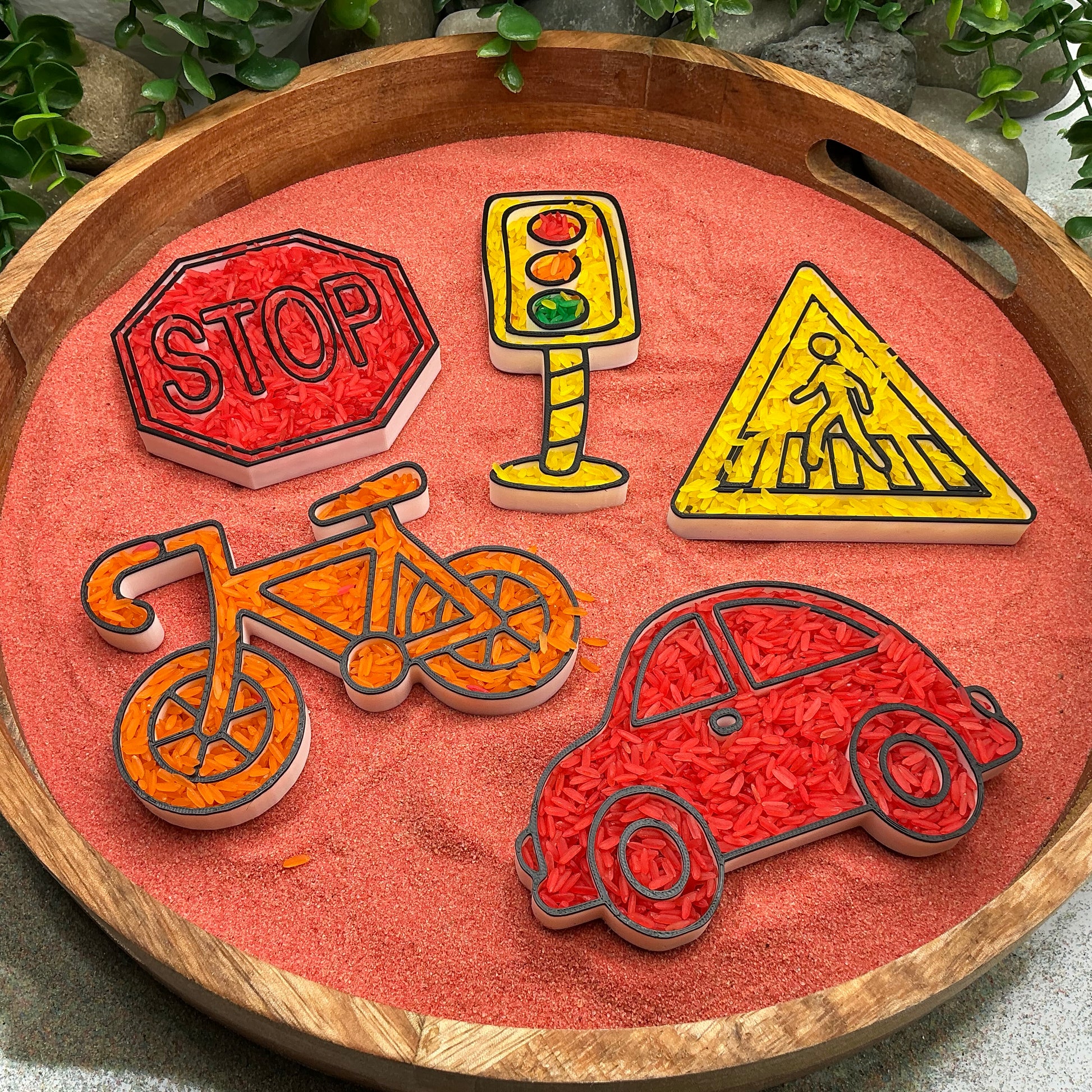 3D-printed play traffic sensory filling tray, 5-piece set with stop sign, car, bike, pedestrian crossing and traffic light - view 8 of 12