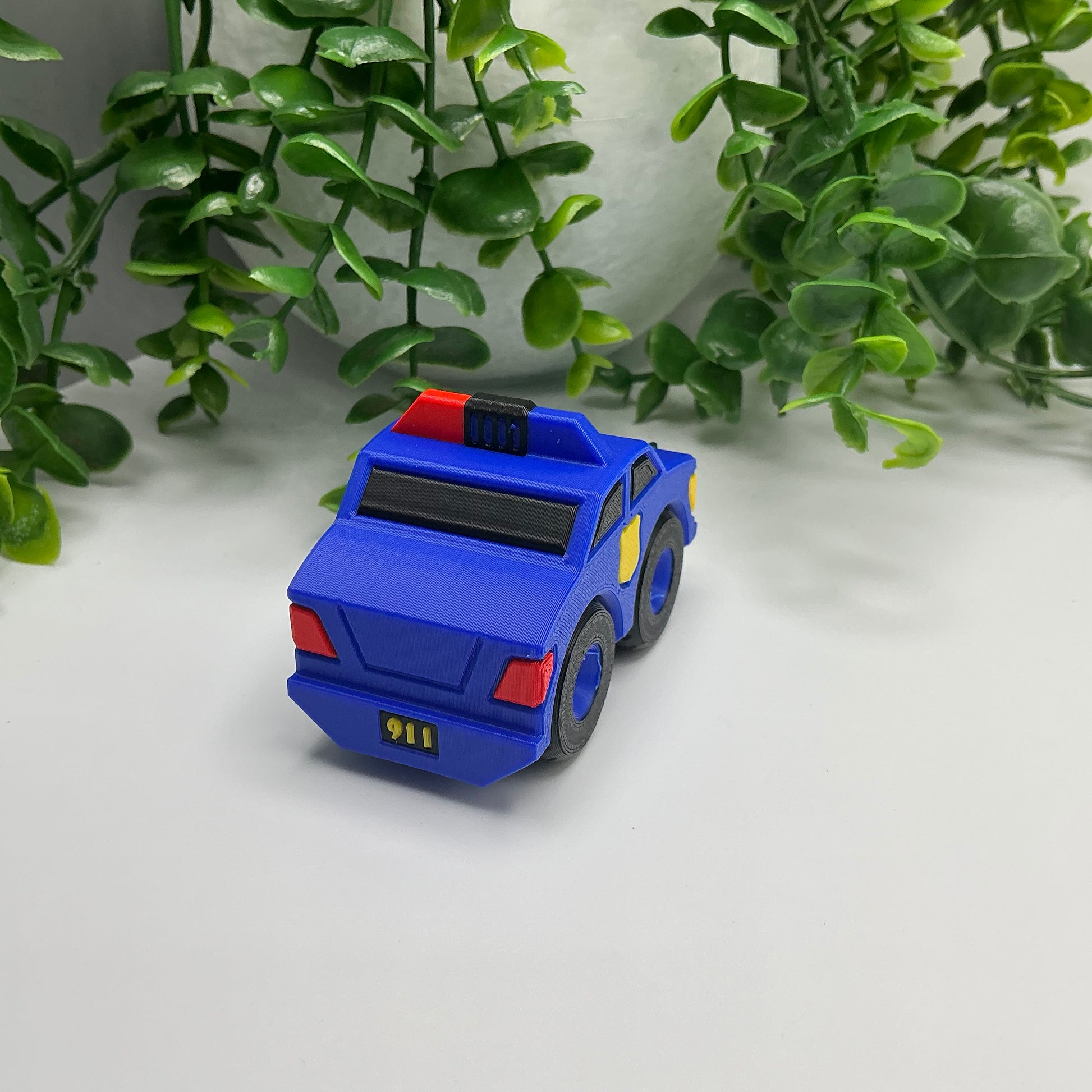 3D Printed Multi Coloured Children's Police Car Vehicle Indoor & Outdoor Toy Eco - Detail Shot