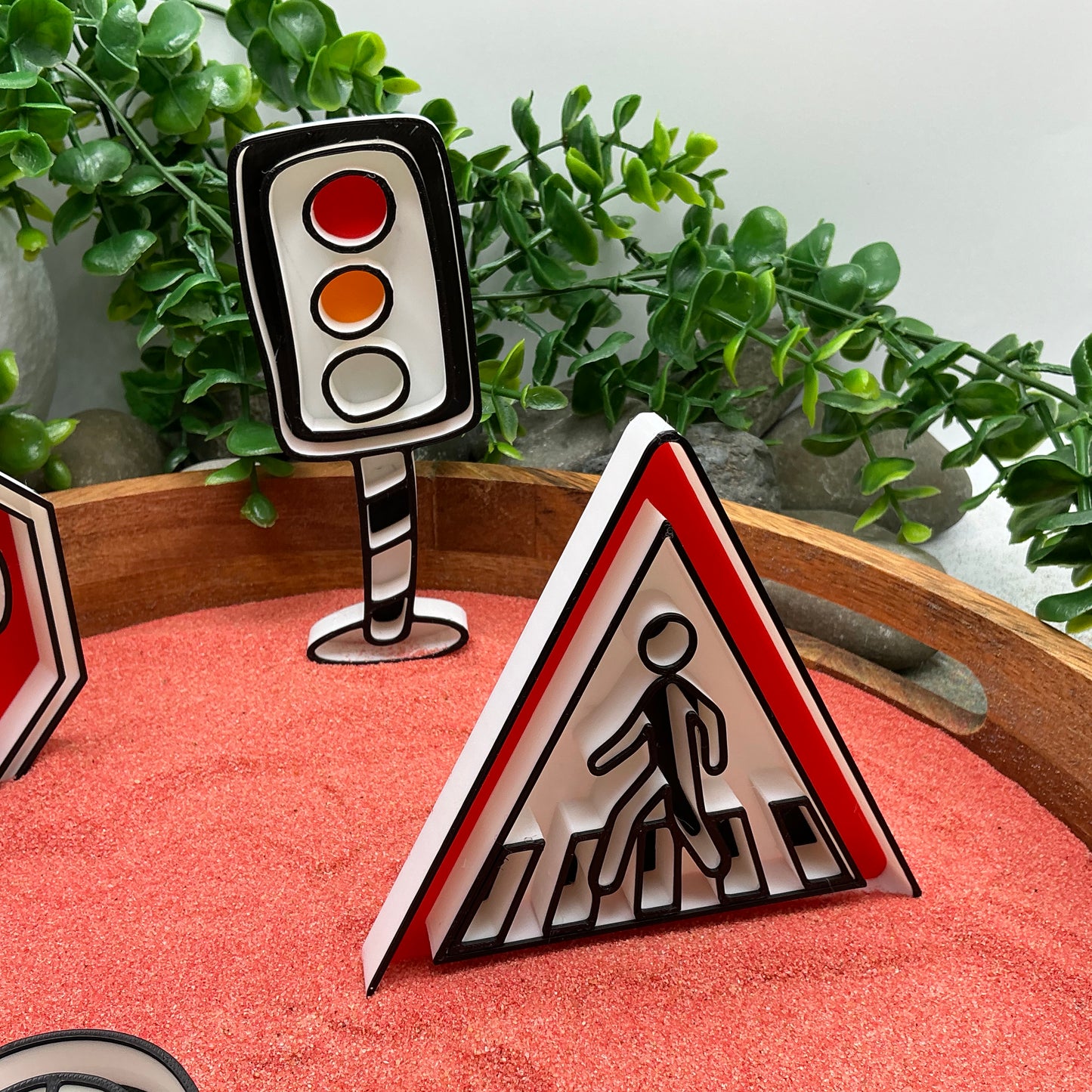 3D-printed play traffic sensory filling tray, 5-piece set with stop sign, car, bike, pedestrian crossing and traffic light - view 3 of 12
