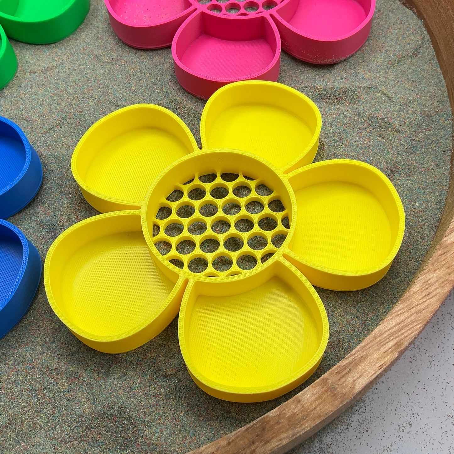 3D-printed flower sieve sensory set, 5-piece for sand, rice and water play - view 3 of 11