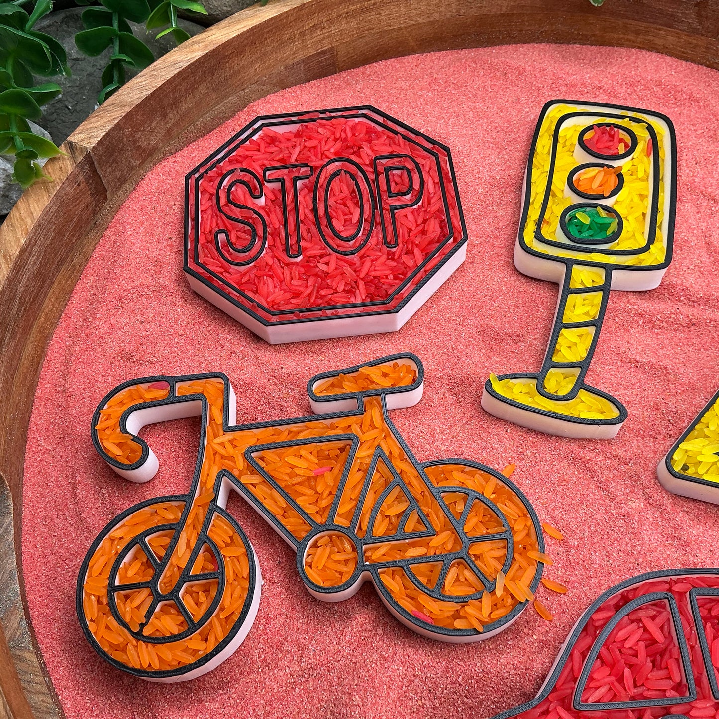 3D-printed play traffic sensory filling tray, 5-piece set with stop sign, car, bike, pedestrian crossing and traffic light - view 9 of 12