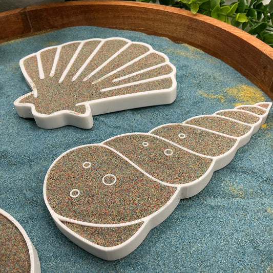 3D-printed seashell sensory filling tray, 4-piece set for sand and rice tuff trays - view 2 of 9