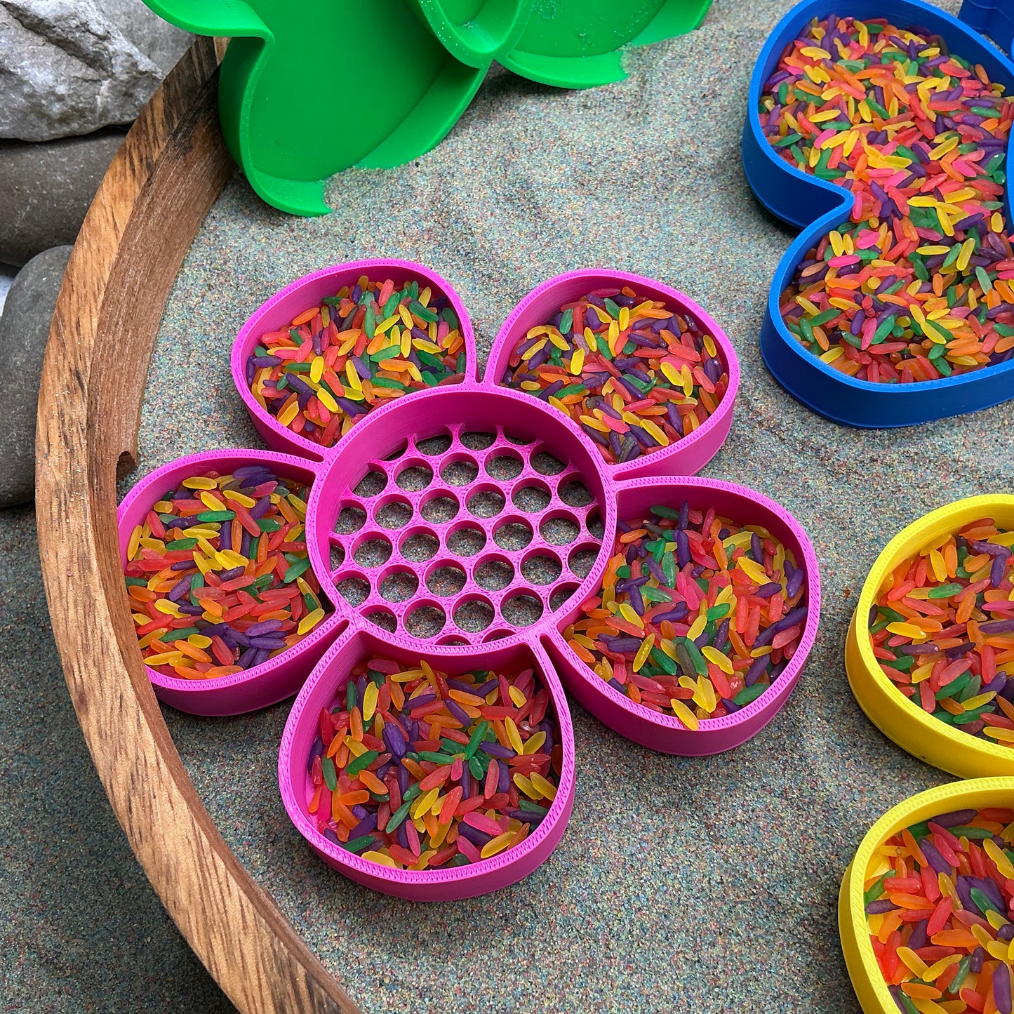 3D-printed butterfly and flower sieve sensory set, 5-piece for sand rice and water play - view 3 of 8