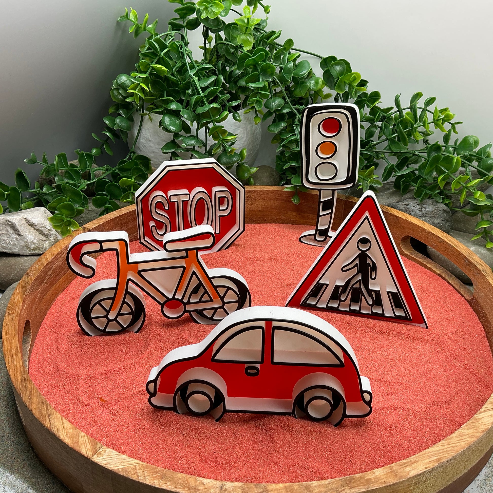 3D-printed play traffic sensory filling tray, 5-piece set with stop sign, car, bike, pedestrian crossing and traffic light - view 12 of 12