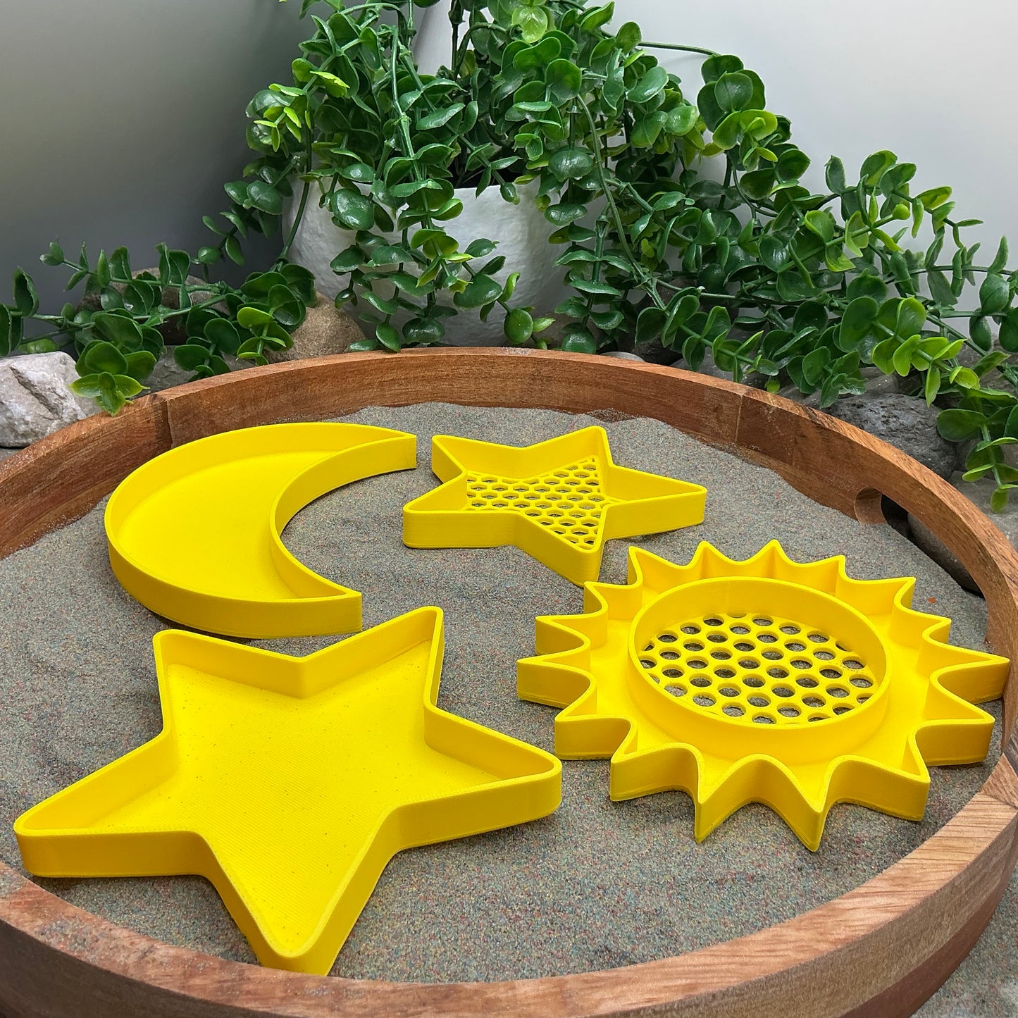 3D-printed sun, moon and stars sensory filling tray and sieve, 4-piece set for sand, rice and water play - view 6 of 10