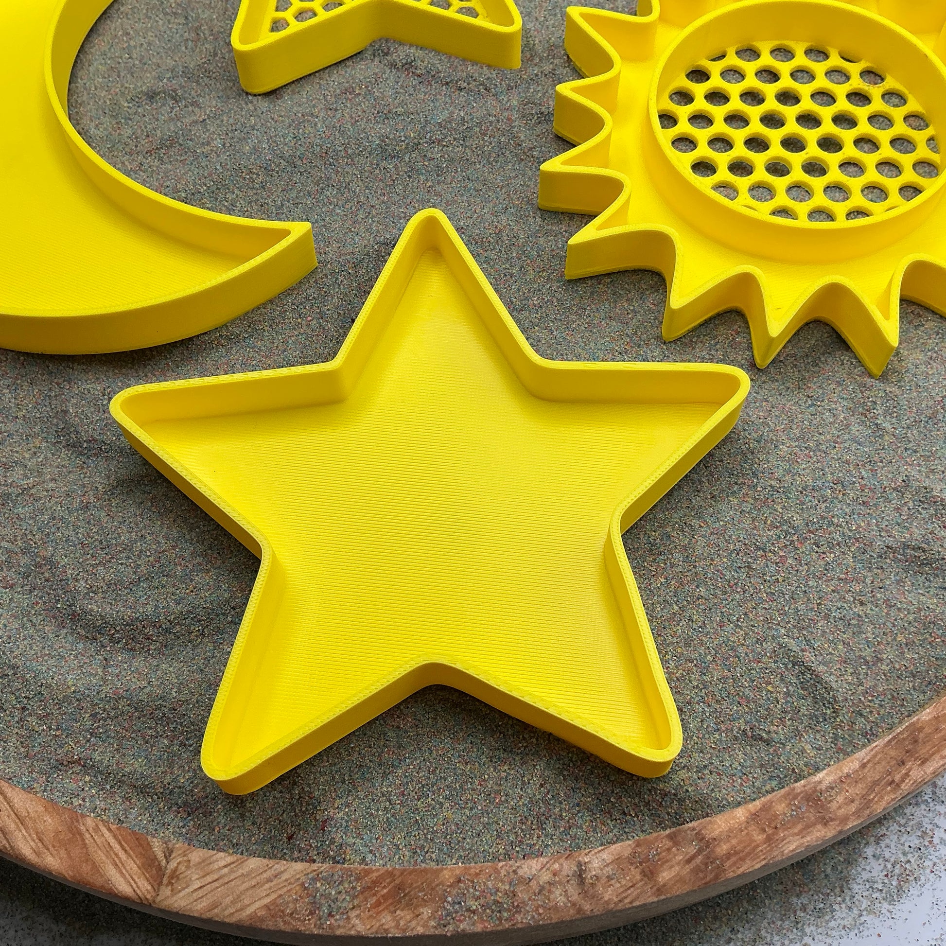 3D-printed sun, moon and stars sensory filling tray and sieve, 4-piece set for sand, rice and water play - view 3 of 10