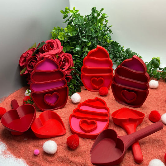 Valentine's Day Cupcake Sensory Trays & Heart Scoops Eco Friendly Montessori Toy - Main Product Image