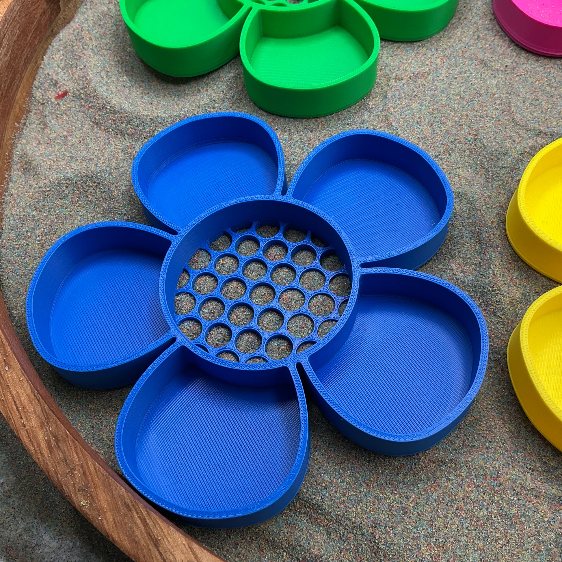 3D-printed flower sieve sensory set, 5-piece for sand, rice and water play - view 4 of 11