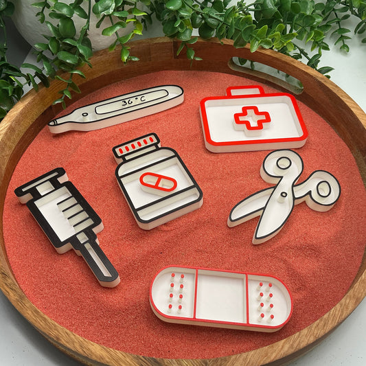 3D-printed doctor hospital play sensory filling tray, 6-piece set for tuff tray role play - view 1 of 10