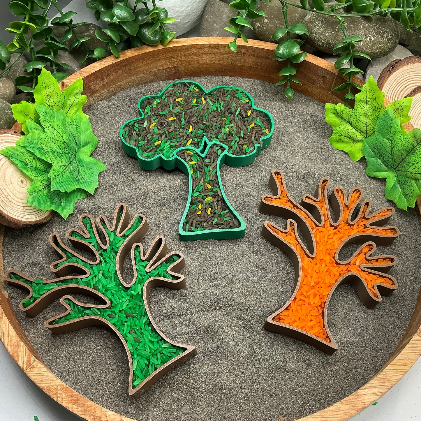 3D-printed tree fill shapes sensory filling tray, 3-piece set for sand and rice tuff trays - view 6 of 11