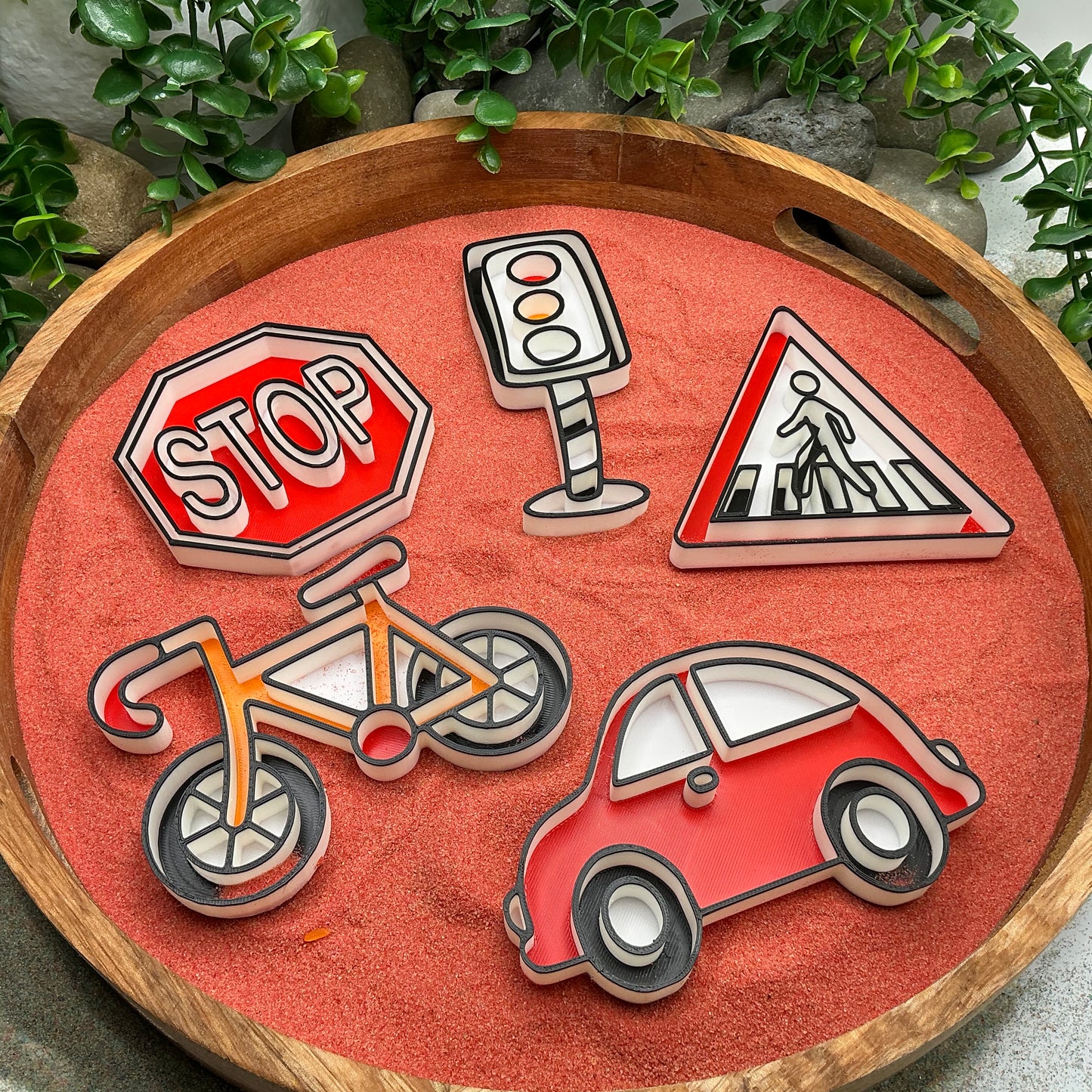 3D-printed play traffic sensory filling tray, 5-piece set with stop sign, car, bike, pedestrian crossing and traffic light - view 6 of 12