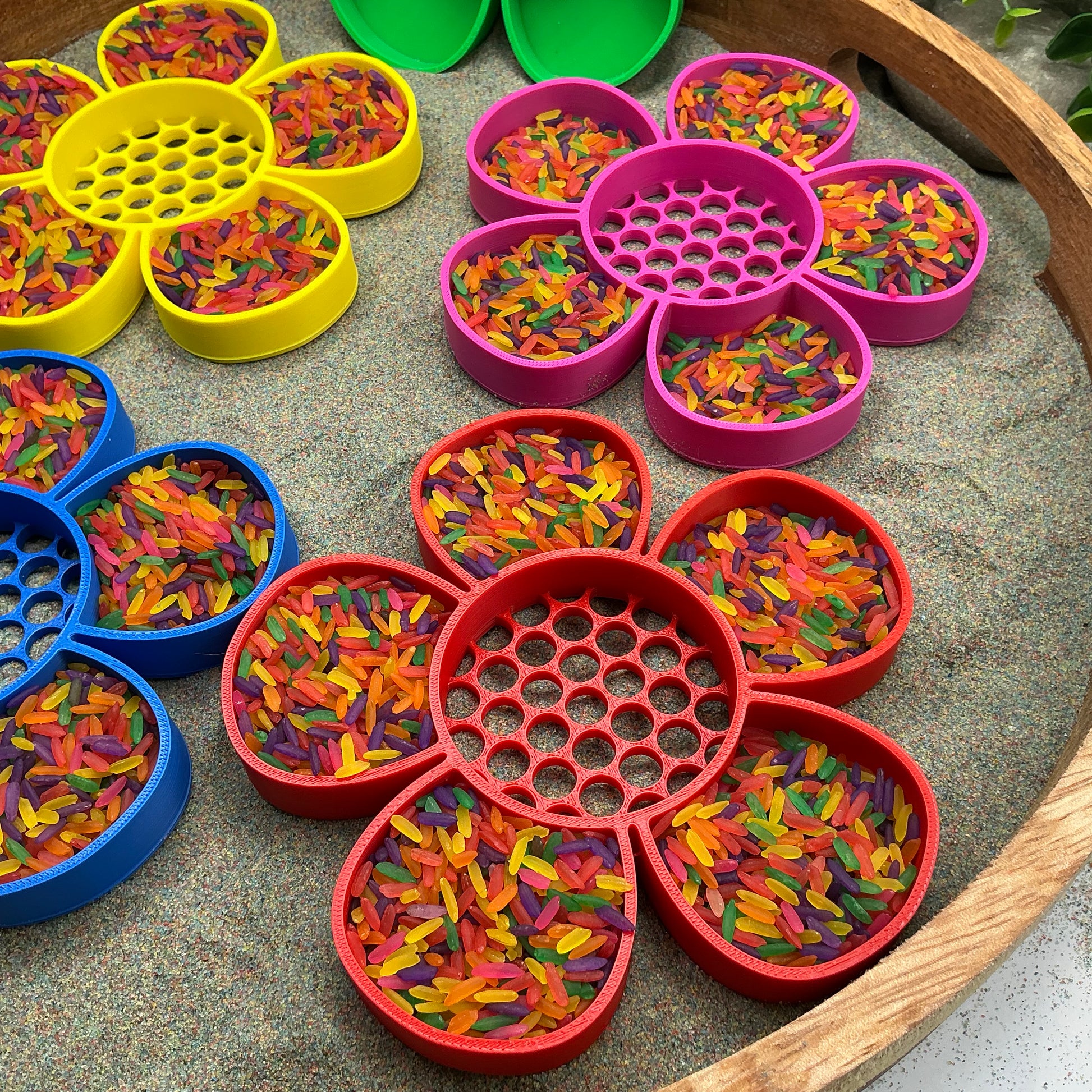 3D-printed flower sieve sensory set, 5-piece for sand, rice and water play - view 10 of 11