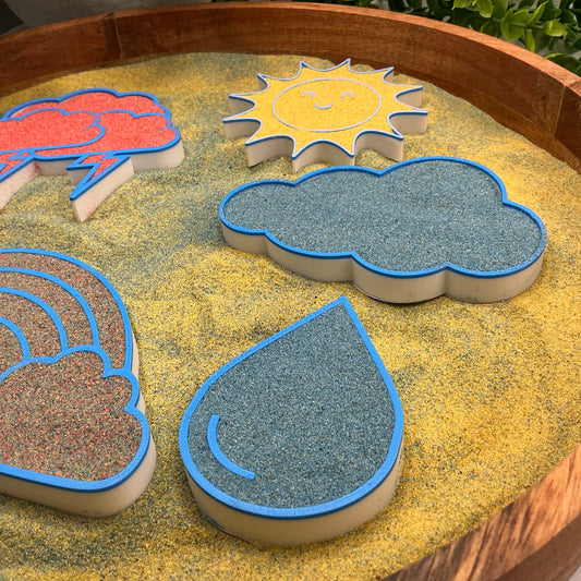 3D-printed weather sensory filling tray, 5-piece set with sun, rainbow, raindrop and two clouds - view 2 of 11