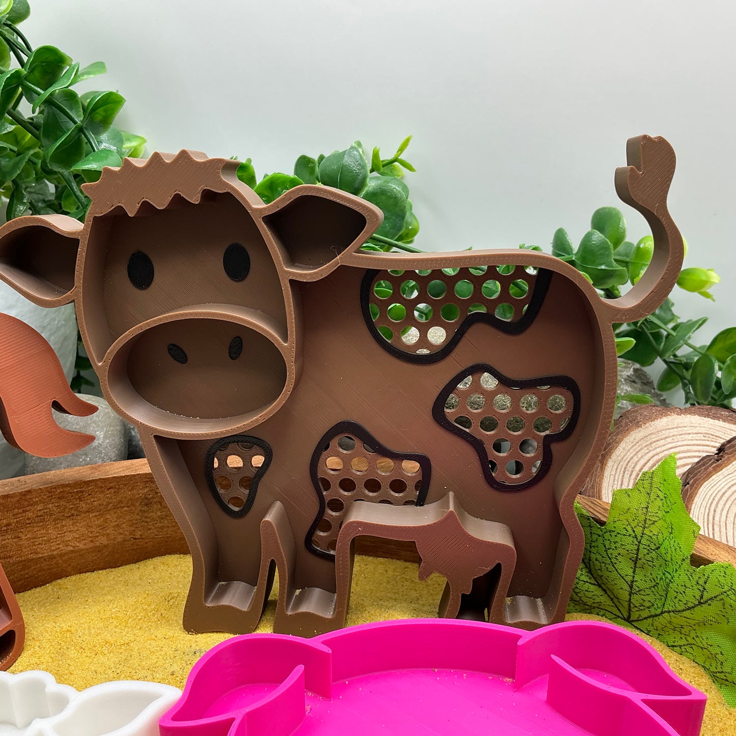 3D-printed farm animal sieves 6-piece set - horse, cow, sheep, pig, chicken and chick for sand and water play - view 3 of 11