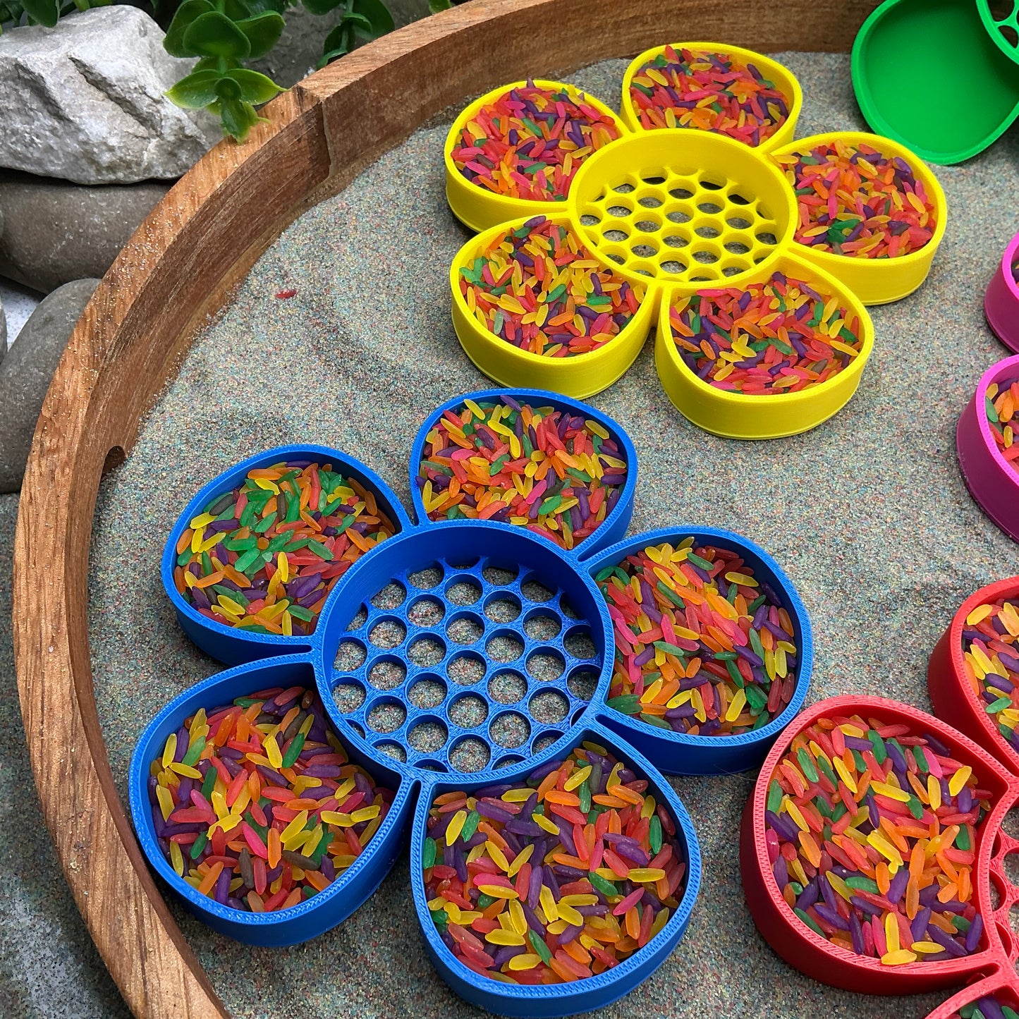 3D-printed flower sieve sensory set, 5-piece for sand, rice and water play - view 9 of 11