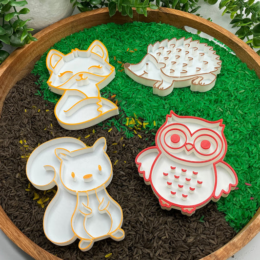 3D-printed autumn animals sensory filling tray - fox, hedgehog, squirrel and owl - view 1 of 9