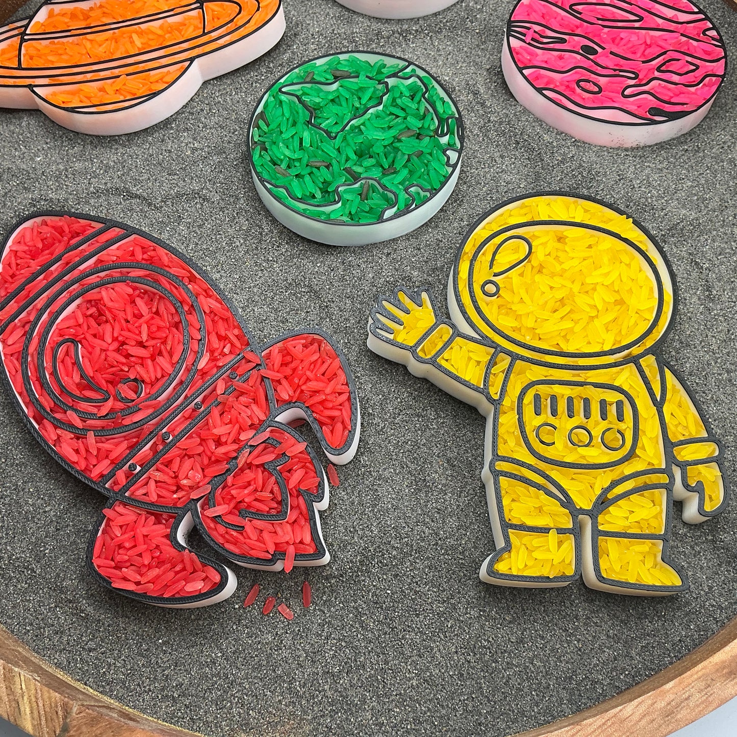 3D-printed space play sensory filling tray, 6-piece set for sand and rice tuff trays - view 9 of 11