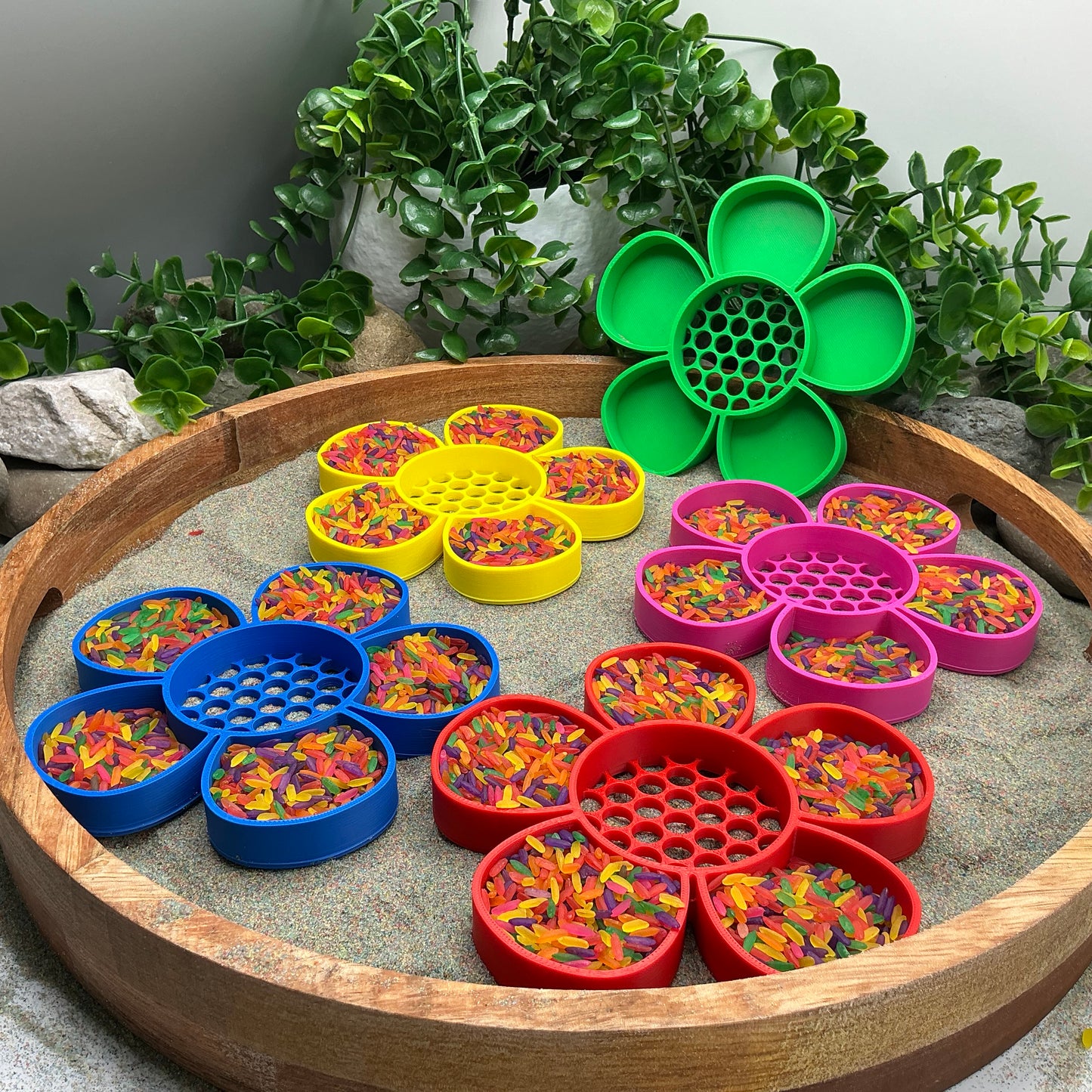 3D-printed flower sieve sensory set, 5-piece for sand, rice and water play - view 11 of 11