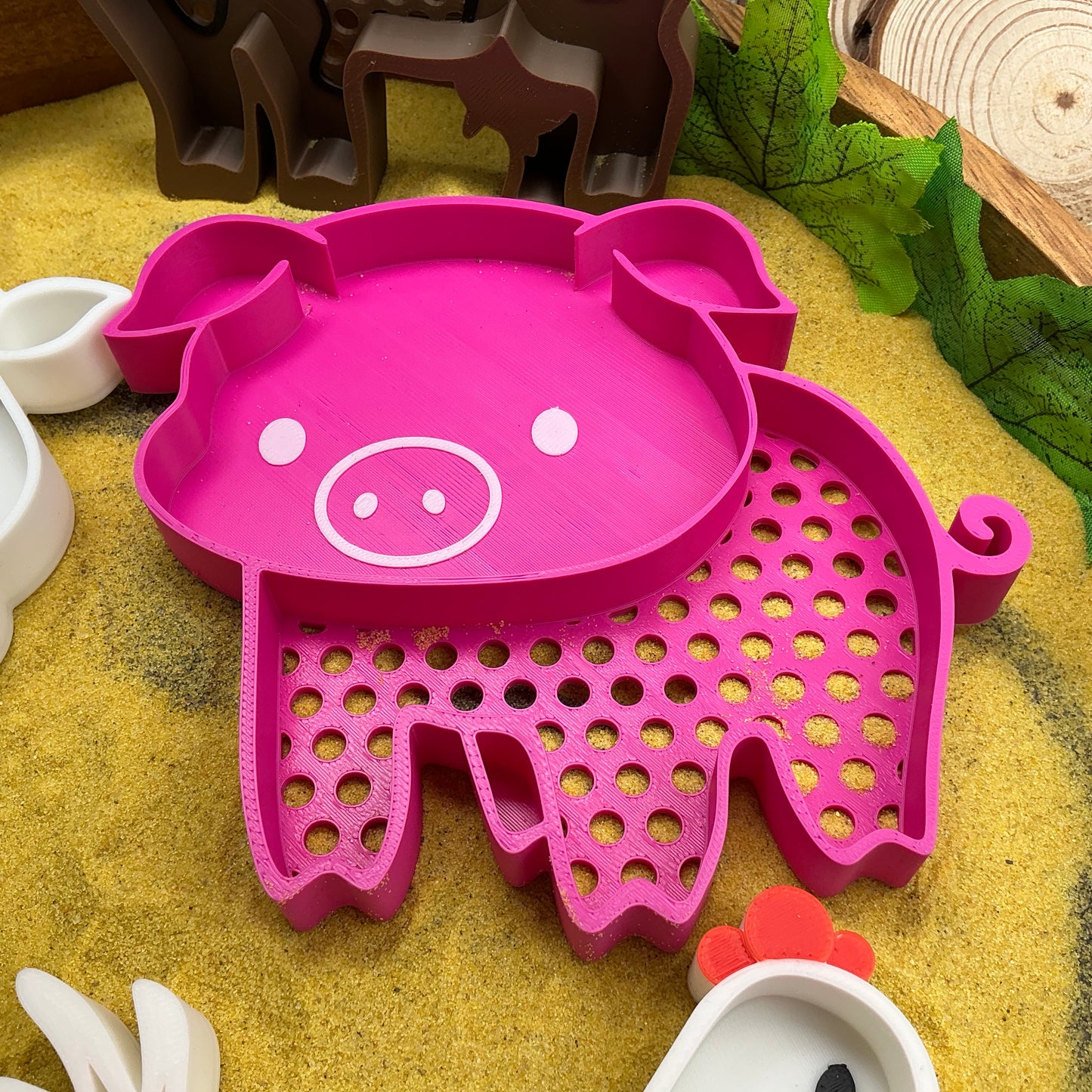 3D-printed farm animal sieves 6-piece set - horse, cow, sheep, pig, chicken and chick for sand and water play - view 5 of 11