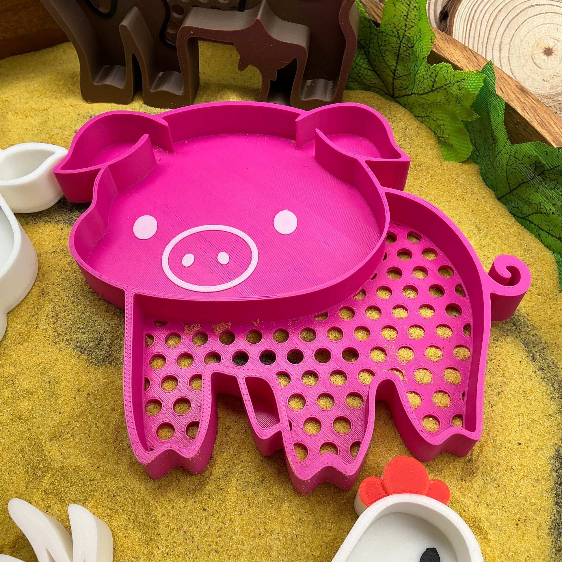 3D-printed farm animal sieves 6-piece set - horse, cow, sheep, pig, chicken and chick for sand and water play - view 5 of 11