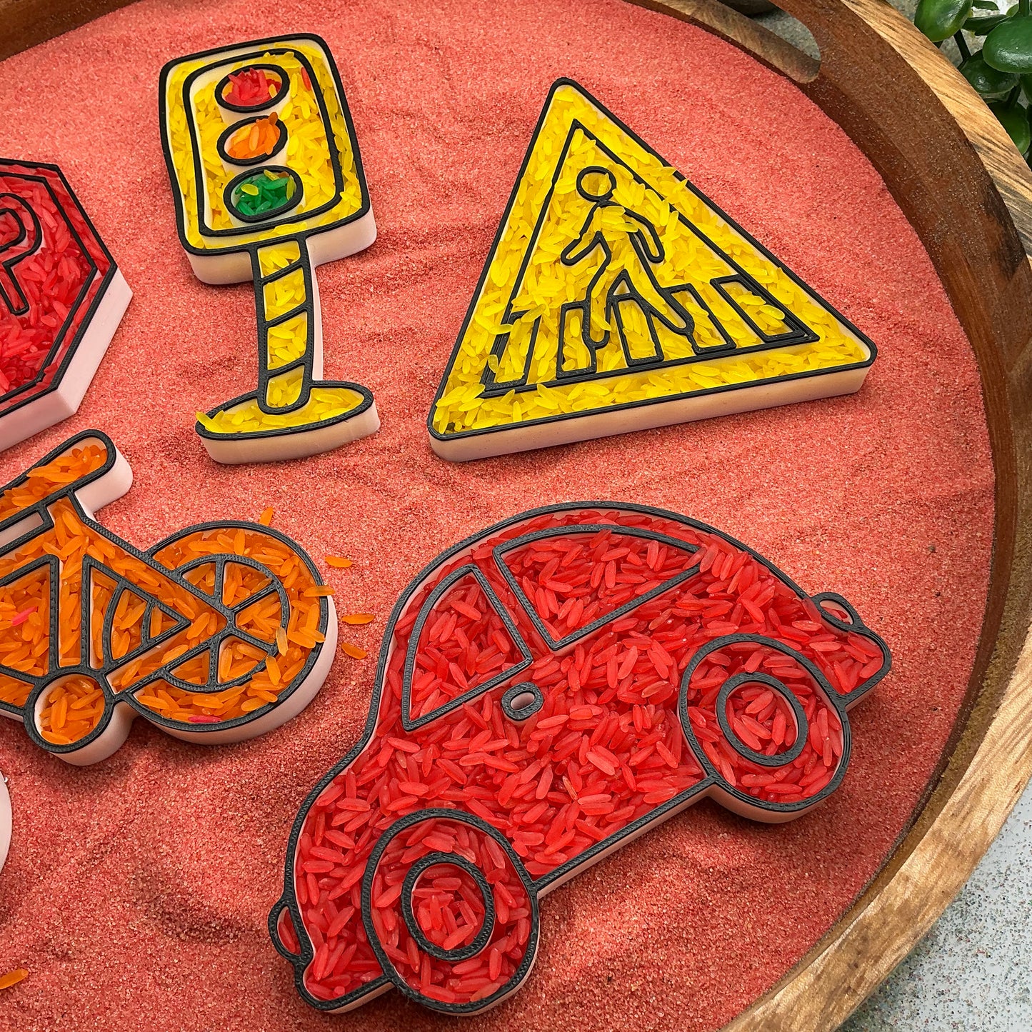 3D-printed play traffic sensory filling tray, 5-piece set with stop sign, car, bike, pedestrian crossing and traffic light - view 10 of 12