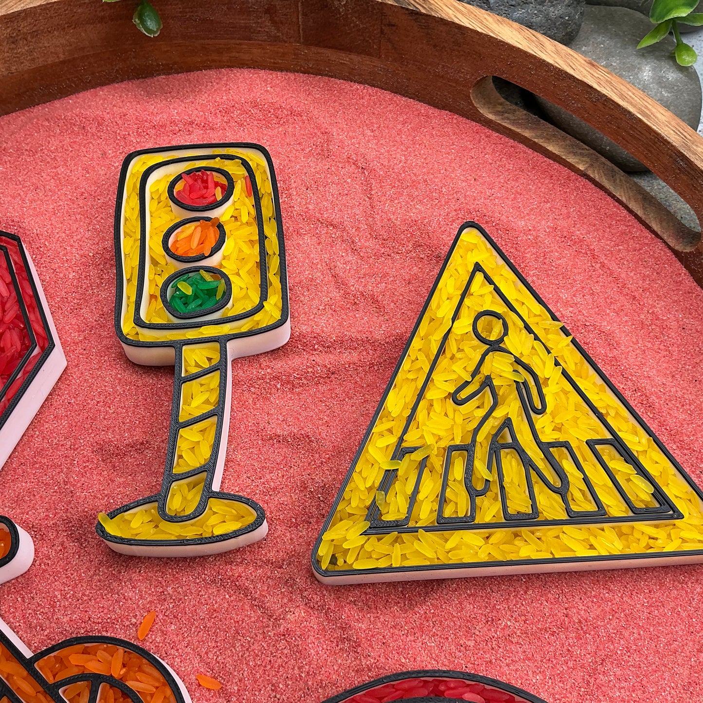 3D-printed play traffic sensory filling tray, 5-piece set with stop sign, car, bike, pedestrian crossing and traffic light - view 11 of 12