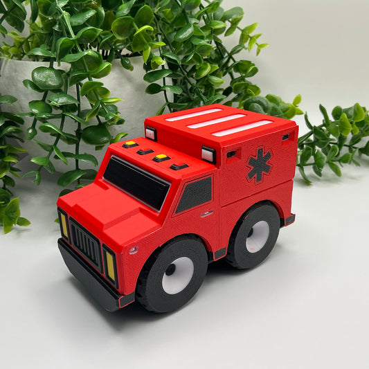 Large 3D Printed Ambulance Durable Indoor & Outdoor Push Along Big Kids Hospital - Main Product Image