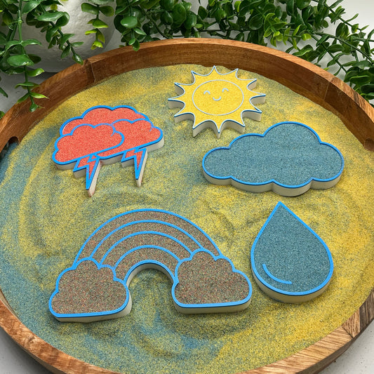 3D-printed weather sensory filling tray, 5-piece set with sun, rainbow, raindrop and two clouds - view 1 of 11