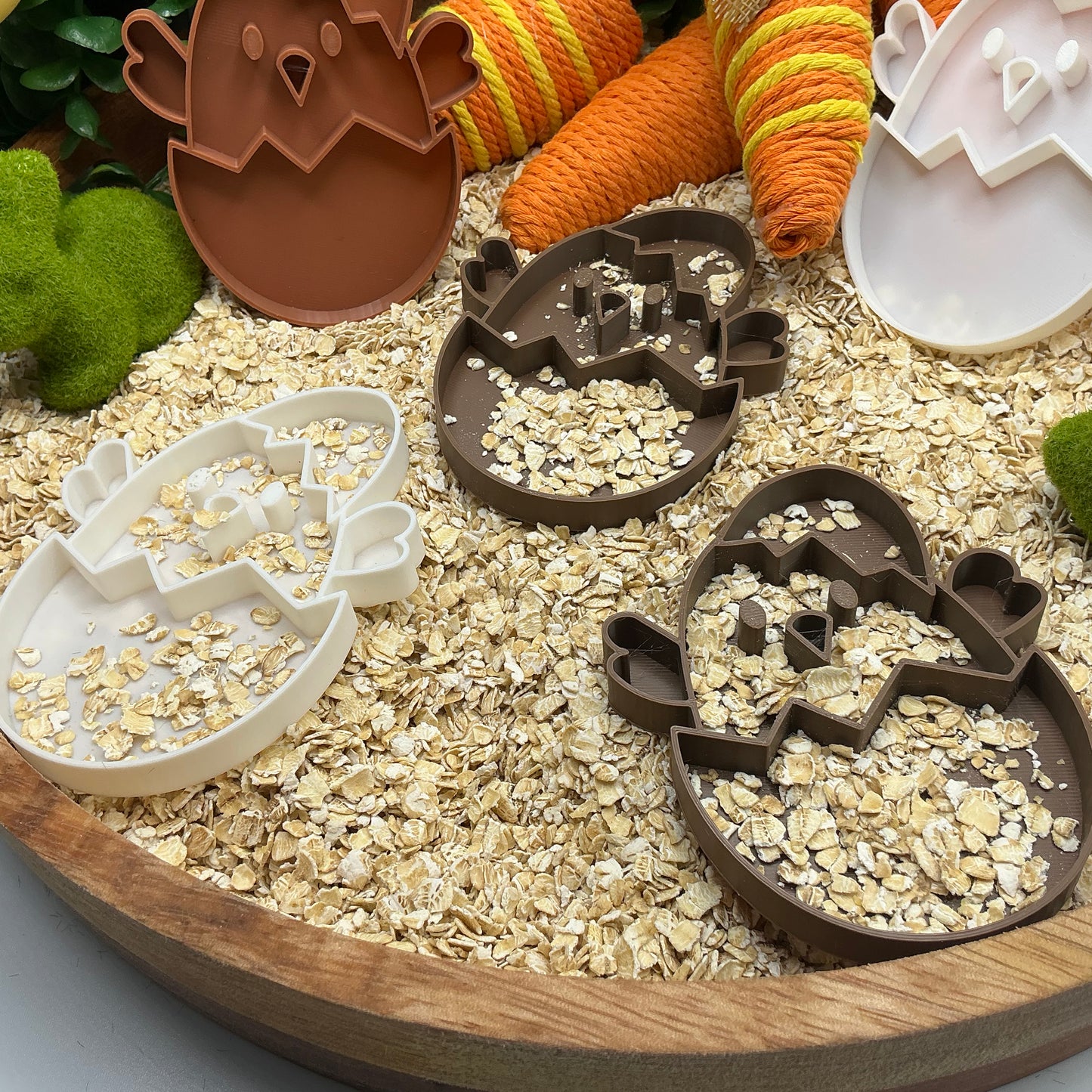 Easter Chick in a Egg 5 Piece Filling Tray Set Sensory Filling Trays Oats, Sand, - Detail Shot