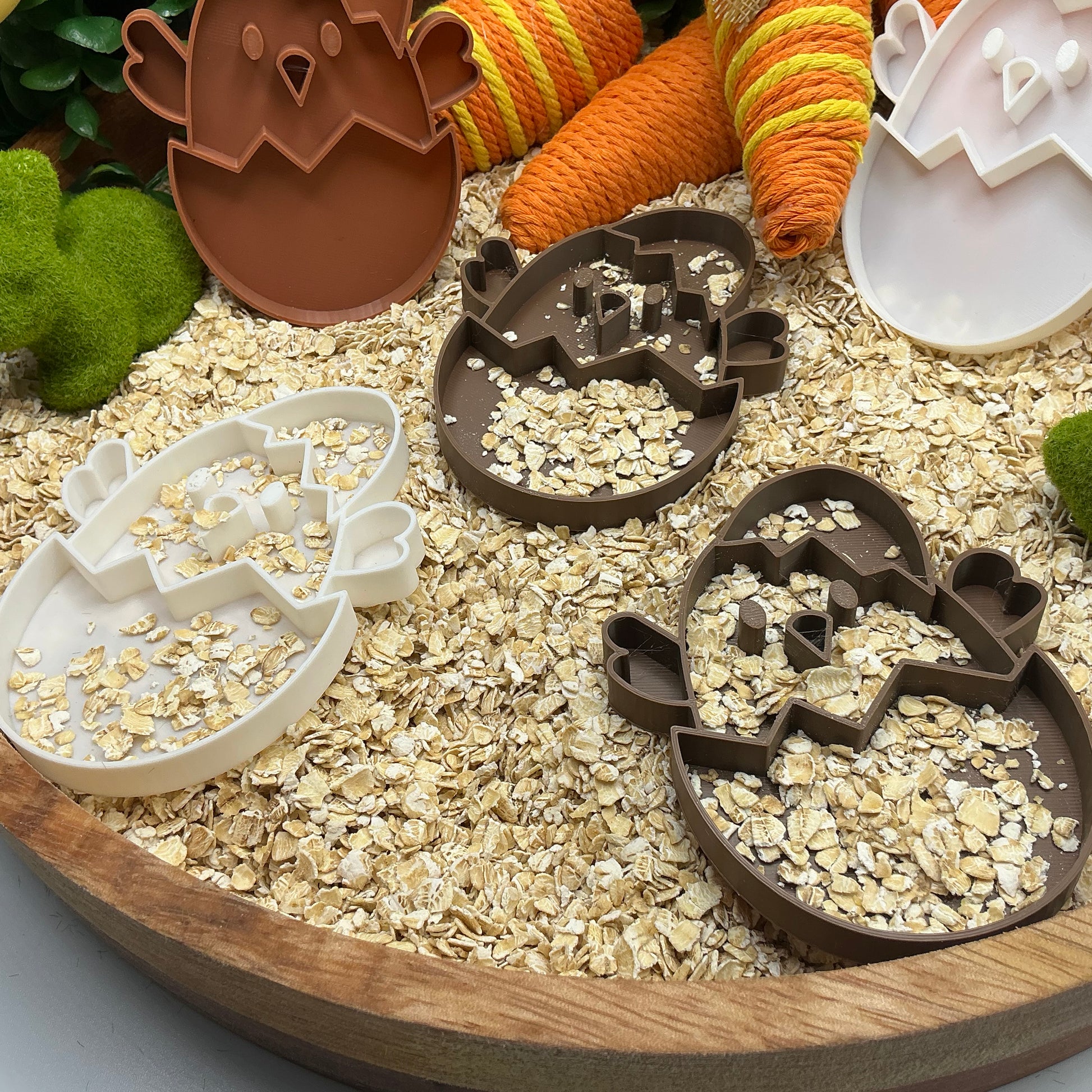 Easter Chick in a Egg 5 Piece Filling Tray Set Sensory Filling Trays Oats, Sand, - Detail Shot