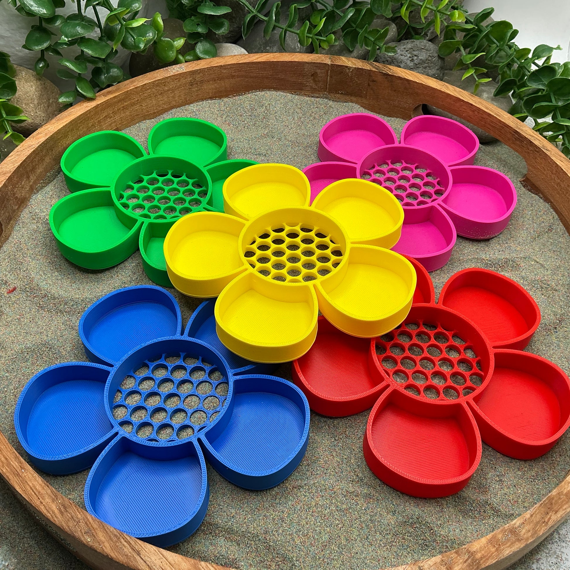 3D-printed flower sieve sensory set, 5-piece for sand, rice and water play - view 1 of 11