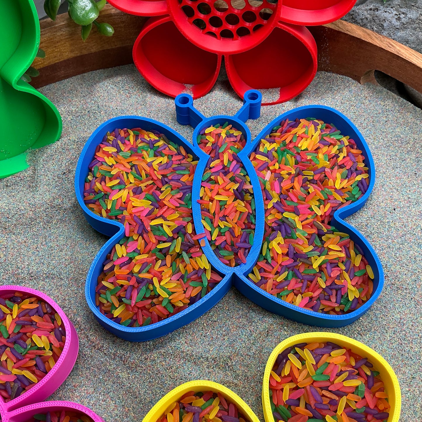 3D-printed butterfly and flower sieve sensory set, 5-piece for sand rice and water play - view 2 of 8