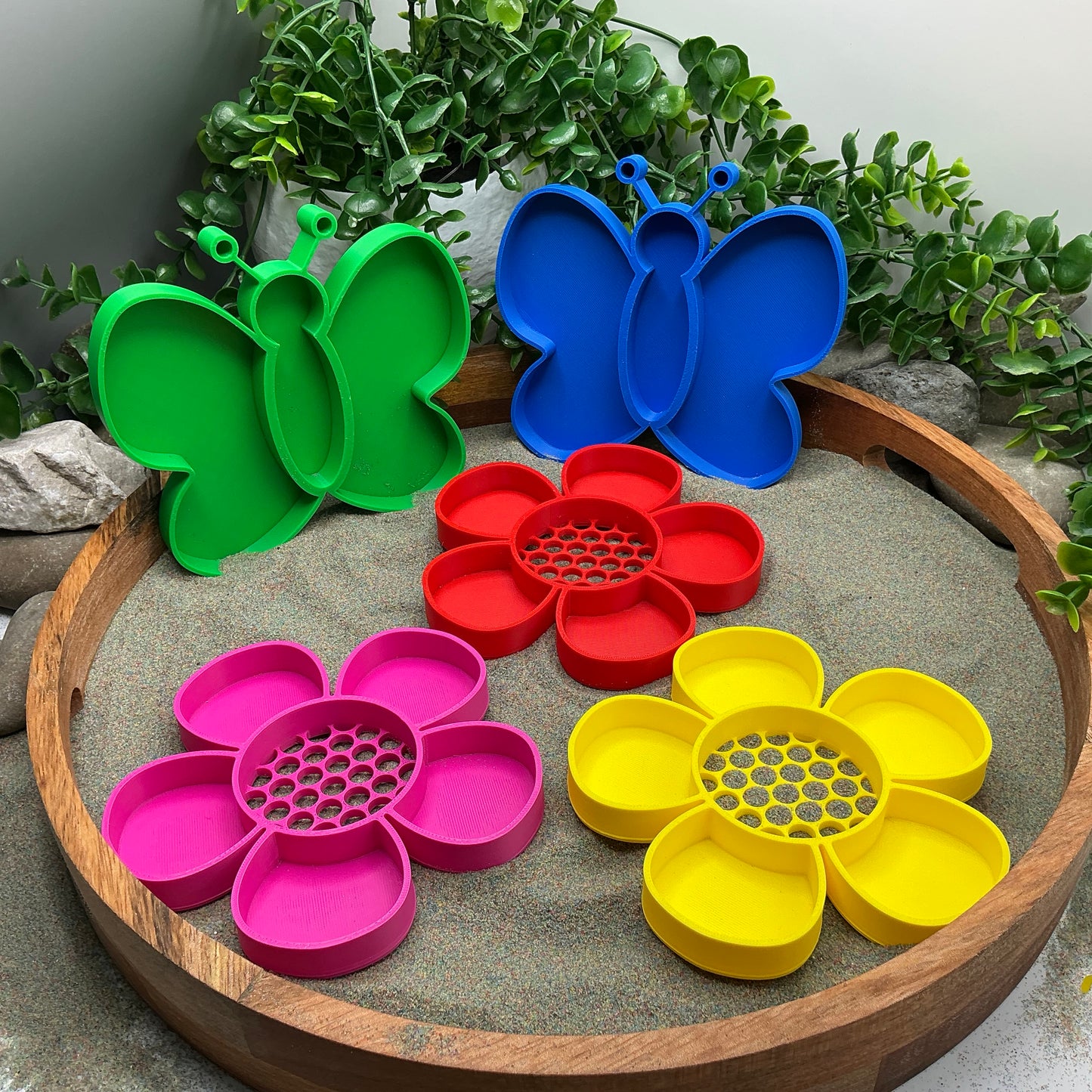 3D-printed butterfly and flower sieve sensory set, 5-piece for sand rice and water play - view 7 of 8