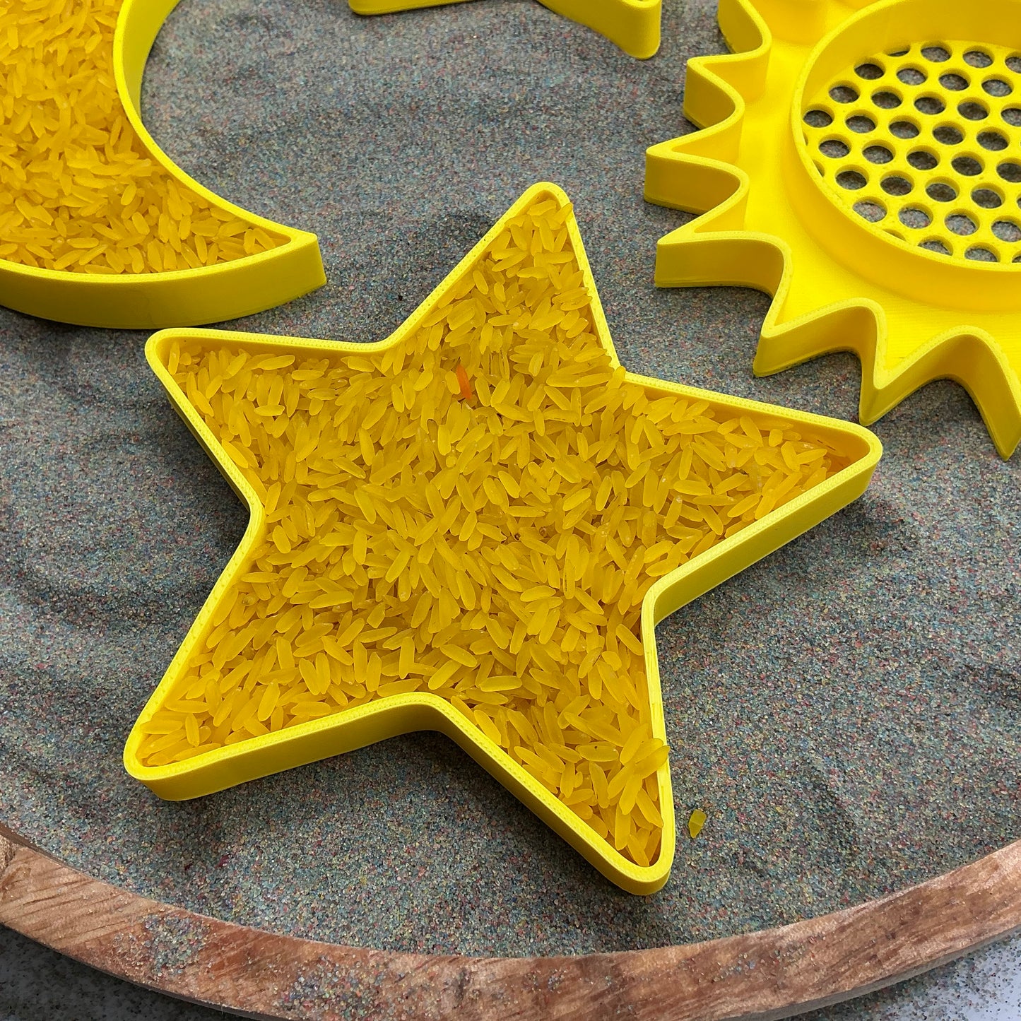 3D-printed sun, moon and stars sensory filling tray and sieve, 4-piece set for sand, rice and water play - view 8 of 10