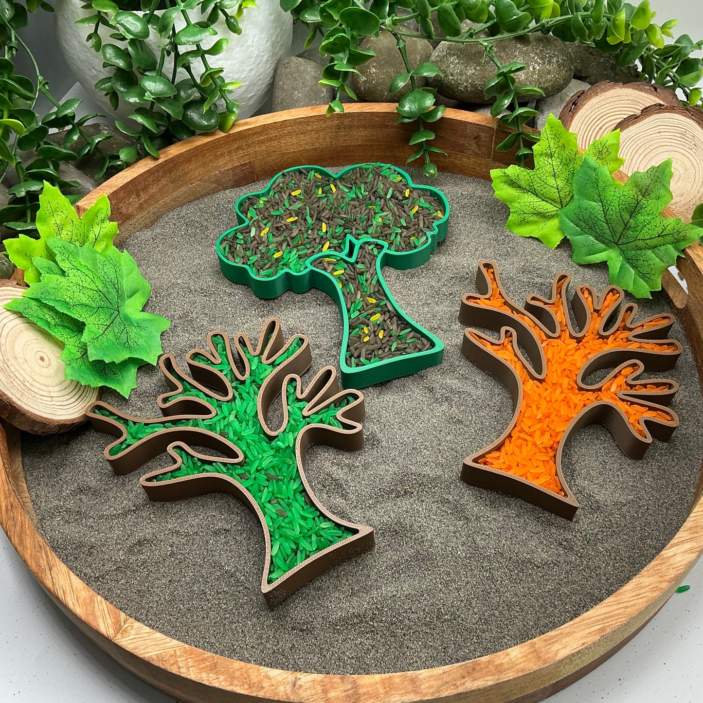 3D-printed tree fill shapes sensory filling tray, 3-piece set for sand and rice tuff trays - view 10 of 11