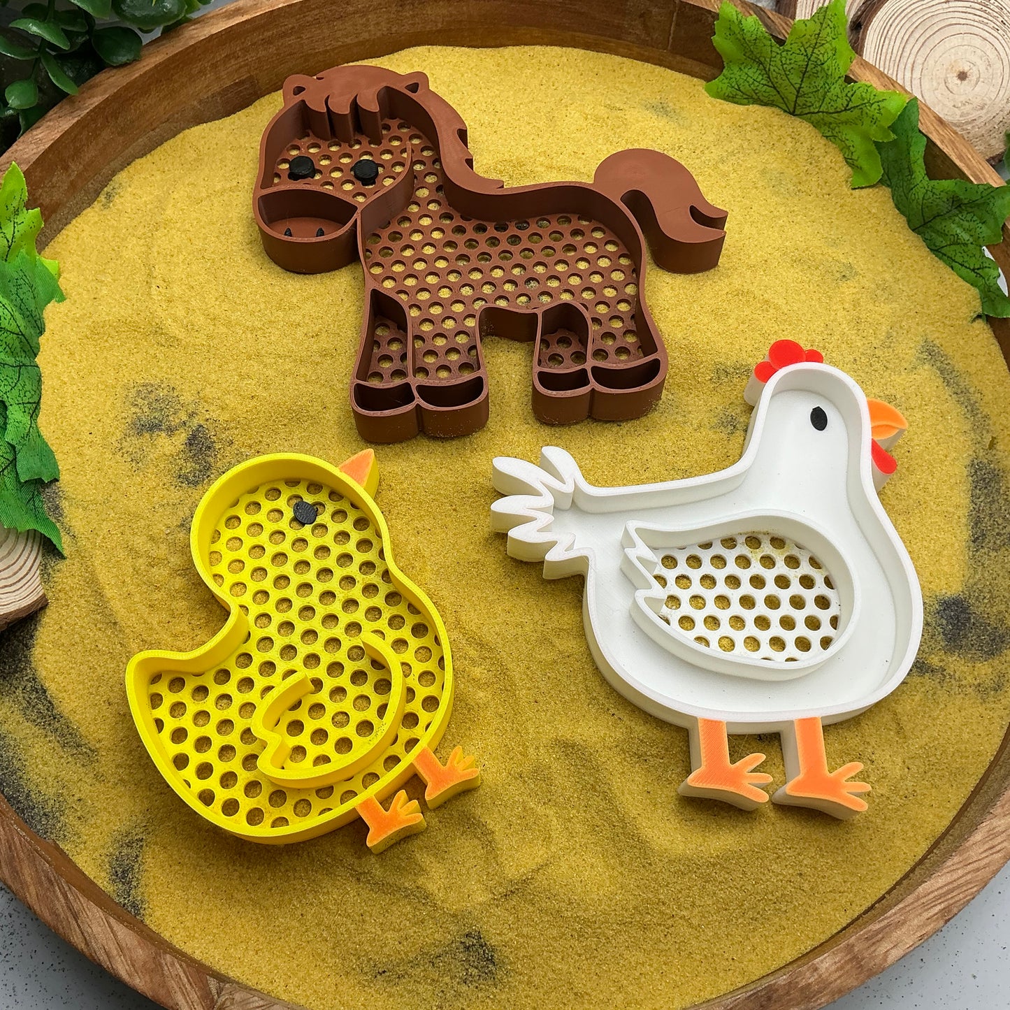 3D-printed farm animal sieves 6-piece set - horse, cow, sheep, pig, chicken and chick for sand and water play - view 10 of 11