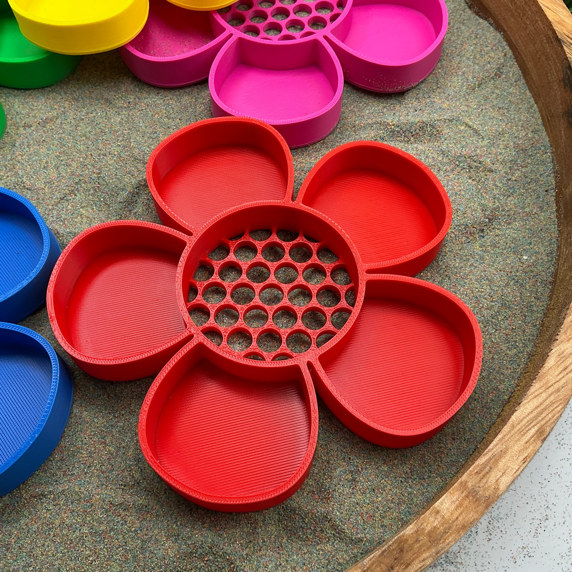 3D-printed flower sieve sensory set, 5-piece for sand, rice and water play - view 2 of 11