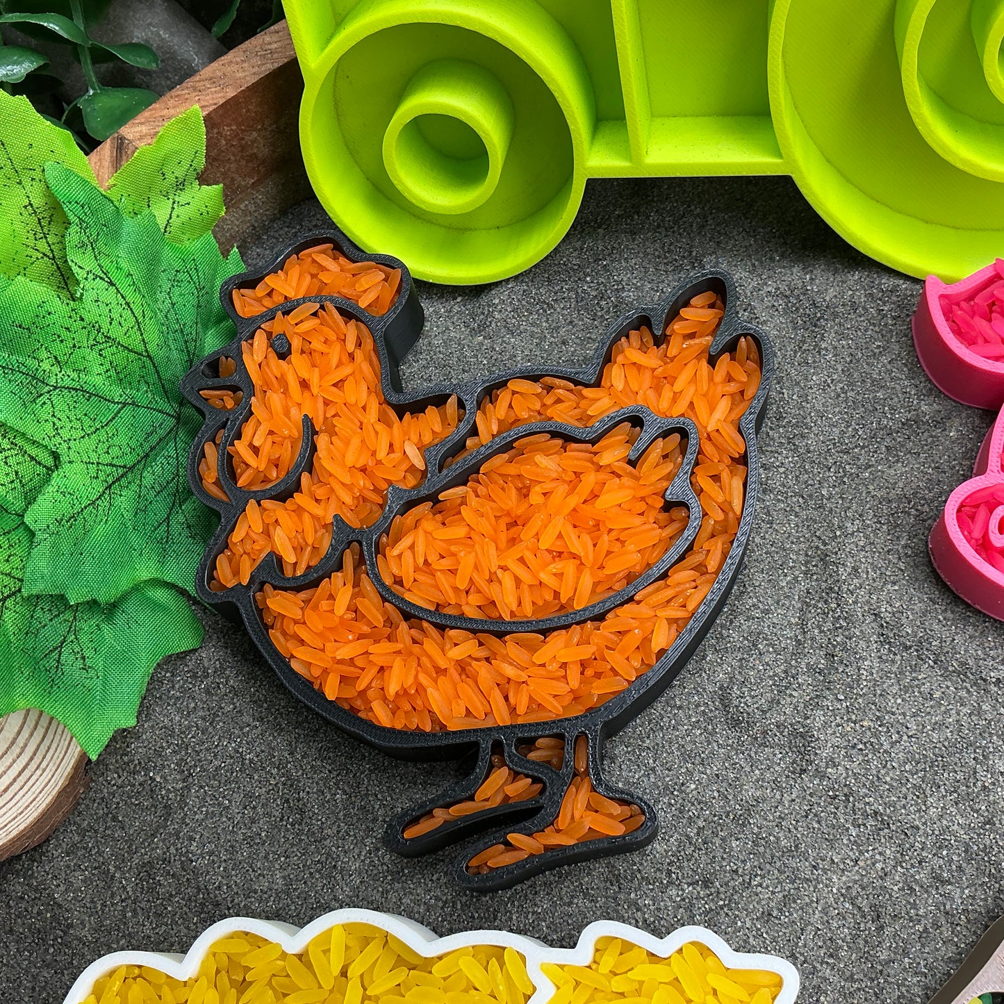 Farm Set Sensory Filling Trays Farm Animals 5 piece Set - Eco-Friendly 3D Printed for Sand, Rice & Oats Tractor Pig Cow Sheep & Chicken Fill Shapes