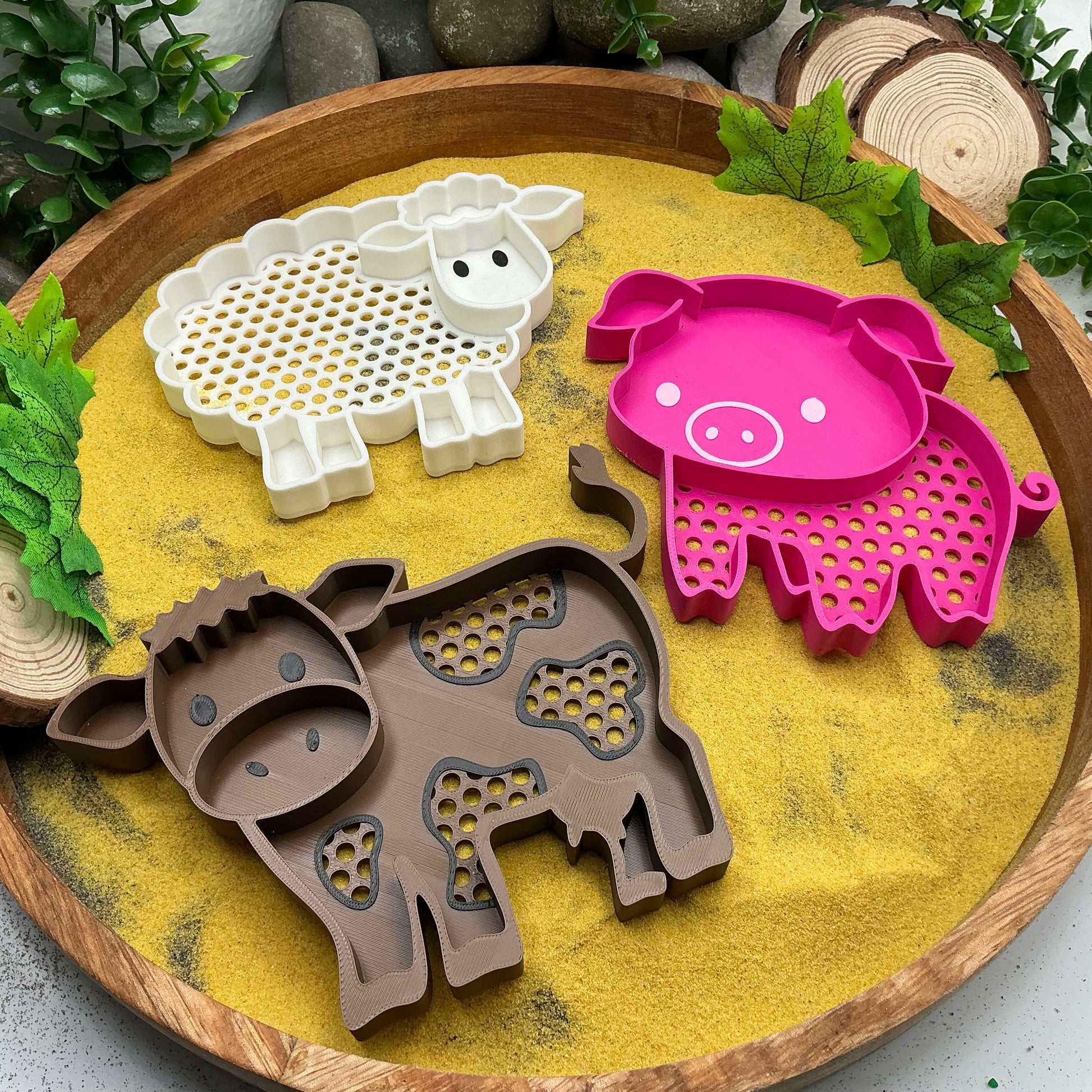 3D-printed farm animal sieves 6-piece set - horse, cow, sheep, pig, chicken and chick for sand and water play - view 11 of 11