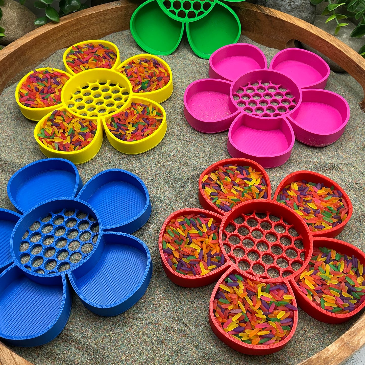 3D-printed flower sieve sensory set, 5-piece for sand, rice and water play - view 8 of 11