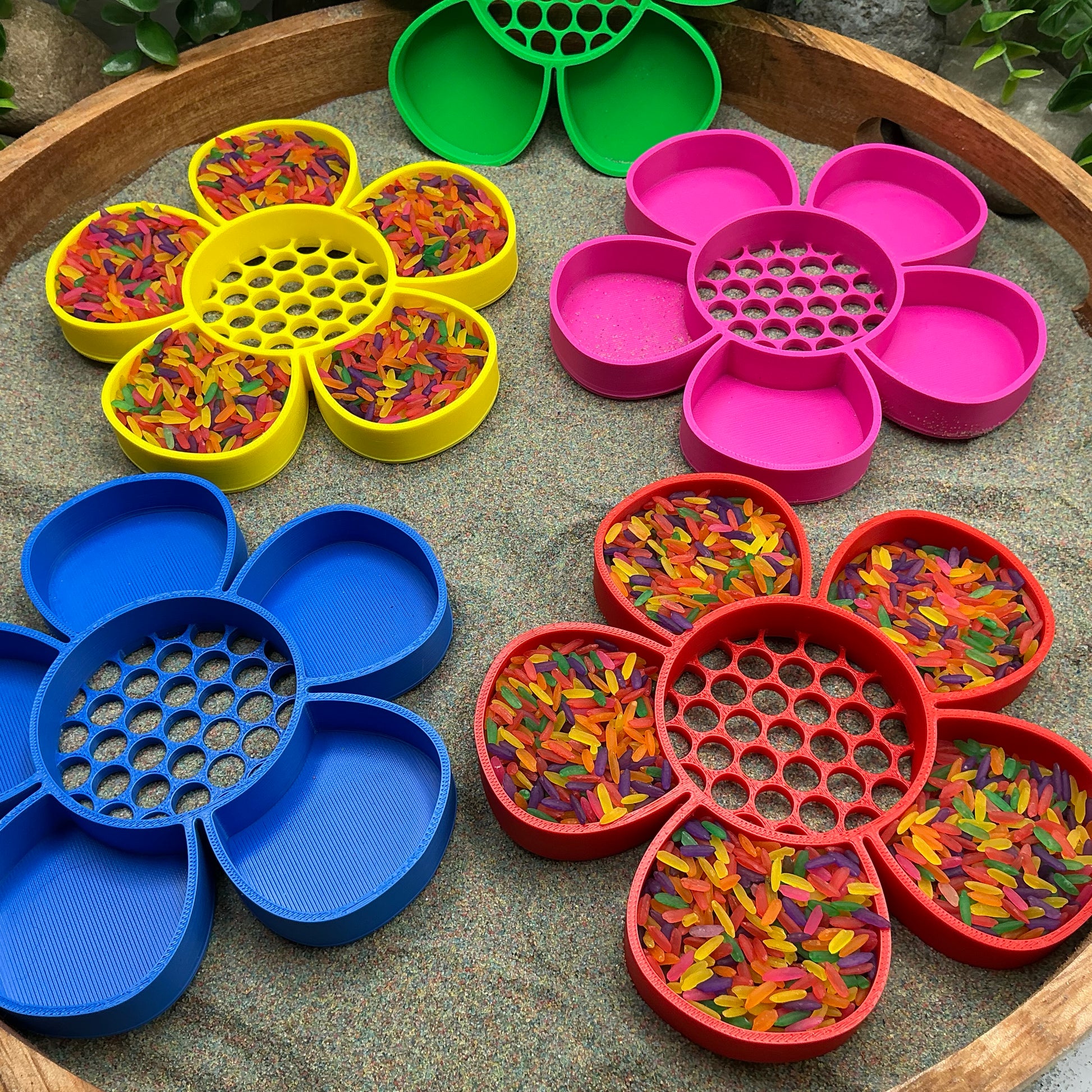3D-printed flower sieve sensory set, 5-piece for sand, rice and water play - view 8 of 11