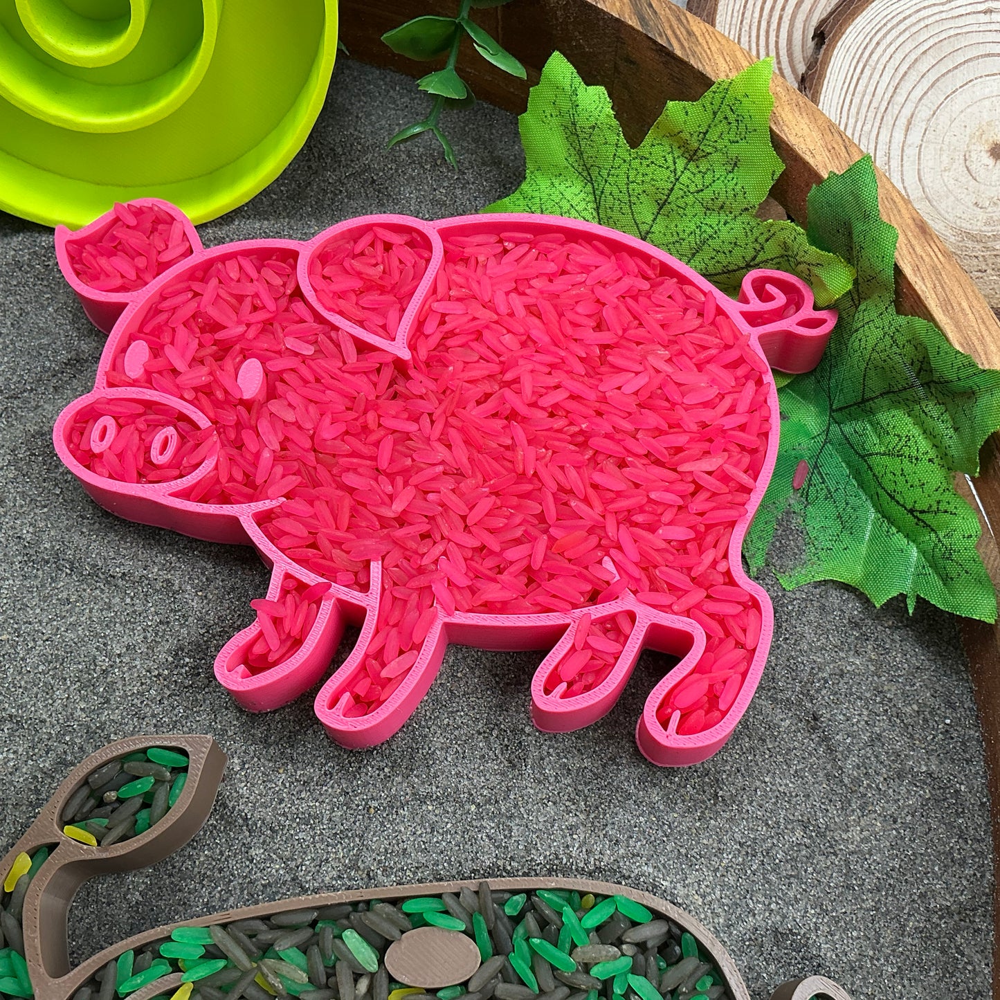 Farm Set Sensory Filling Trays Farm Animals 5 piece Set - Eco-Friendly 3D Printed for Sand, Rice & Oats Tractor Pig Cow Sheep & Chicken Fill Shapes