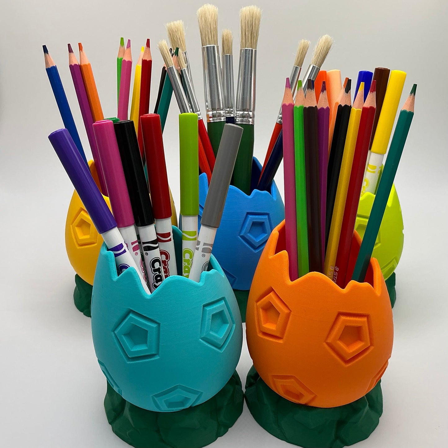 Dinosaur Egg Pencil Holder Cracked Dino Egg Pen Pot Kids Desk Organizer Paintbrush Holder for Artists 3D Printed Eco Friendly Gift